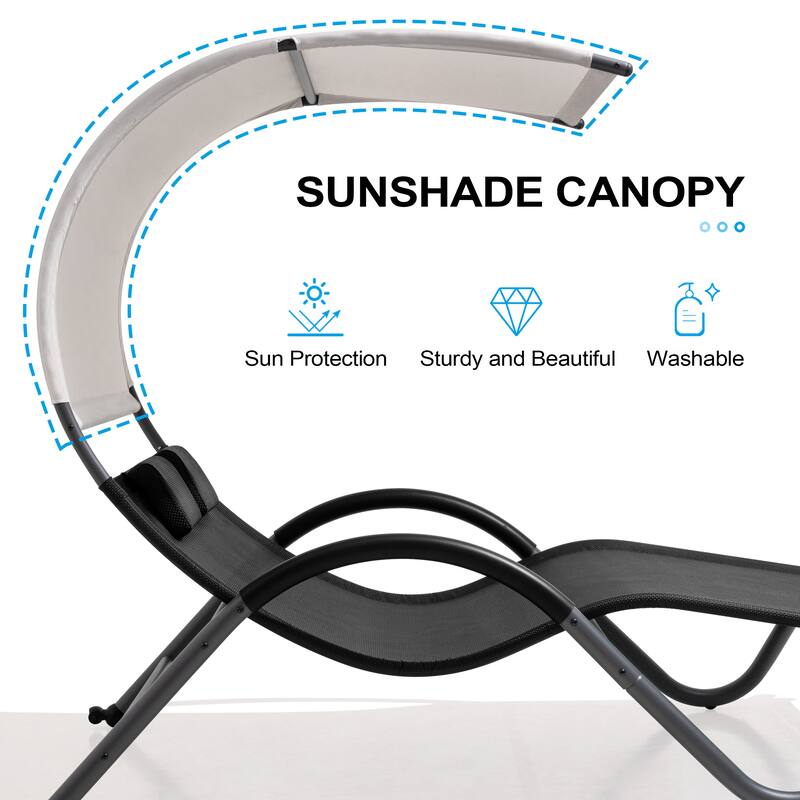 Outdoor Double Chaise Lounge Chair Double Sun Bed Lounger with Canopy Shade & Wheels - 72.83" D × 54.33" W ×65.35" H