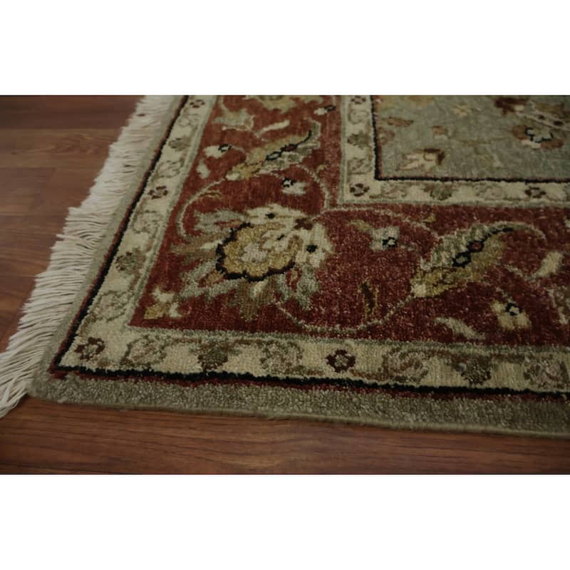 Hand Knotted Oriental 100% Wool Carpet Transitional Floral Green Oushak Area Rug - 8' 0'' X 5' 1''