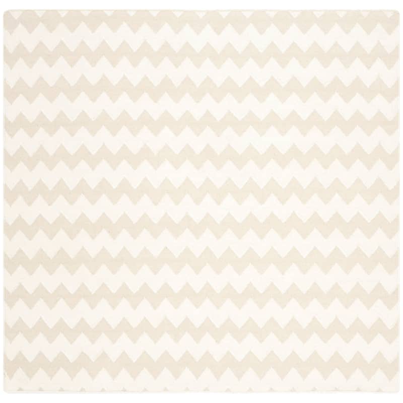 SAFAVIEH Handmade Flatweave Dhurries Kasturi Modern Wool Rug - 6' Square - Beige/Ivory