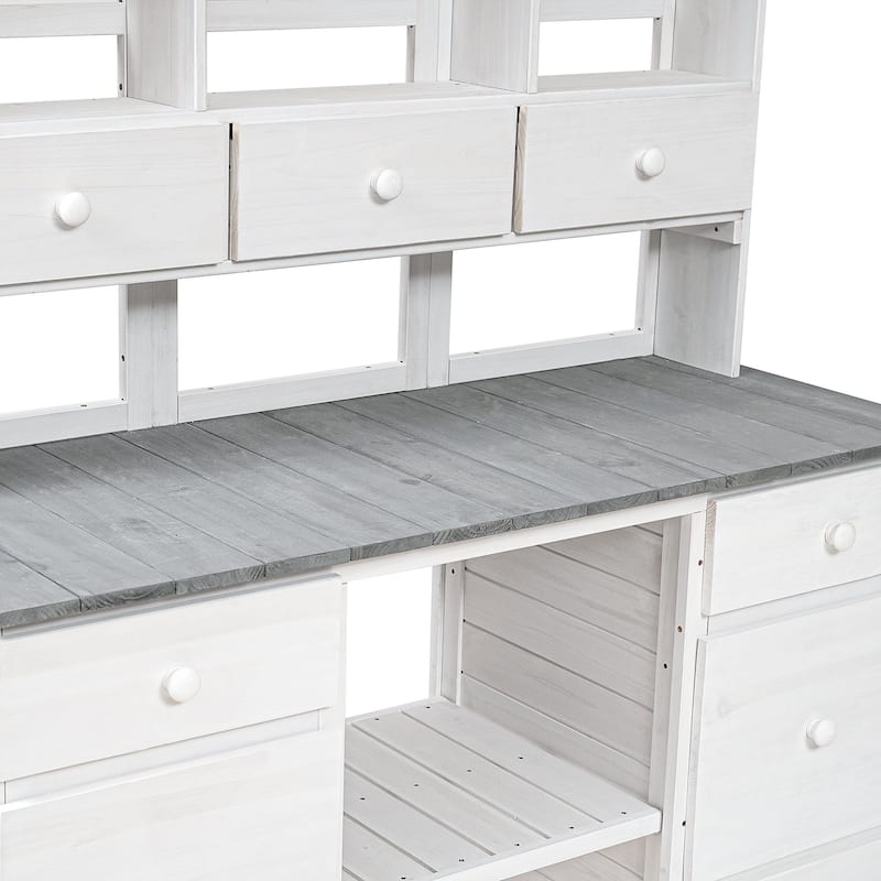 Outdoor Wooden Potting Bench Table with 2 Drawers and Open Shelves