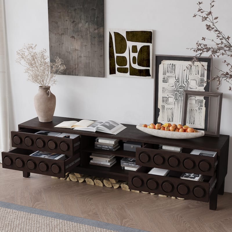 Mid-Century Modern TV Stand with 4 Drawers, Entertainment Console for TVs up to 75", Wood Media Center for Living Room