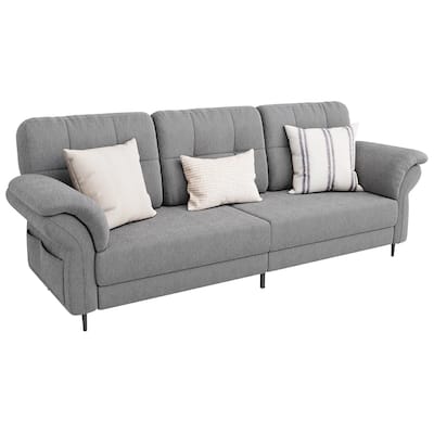 83" Minimalist Light Grey Small Sofa Couch with Storage Armrests and Built-in Cup Holders