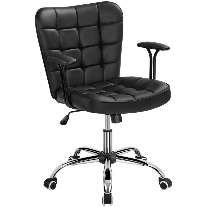 Yaheetech Mid-Back PU Leather Upholstered Office Chair with Padded Arms&Rolling Wheels
