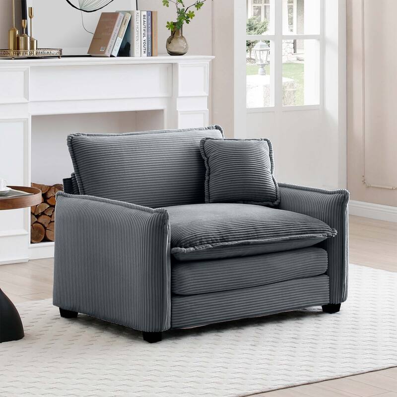 Living Room Accent Chair, Modern Corduroy Upholstered Leisure Armchair Pure Color Sofa Chair with Pillows and Removable Armrests - Grey