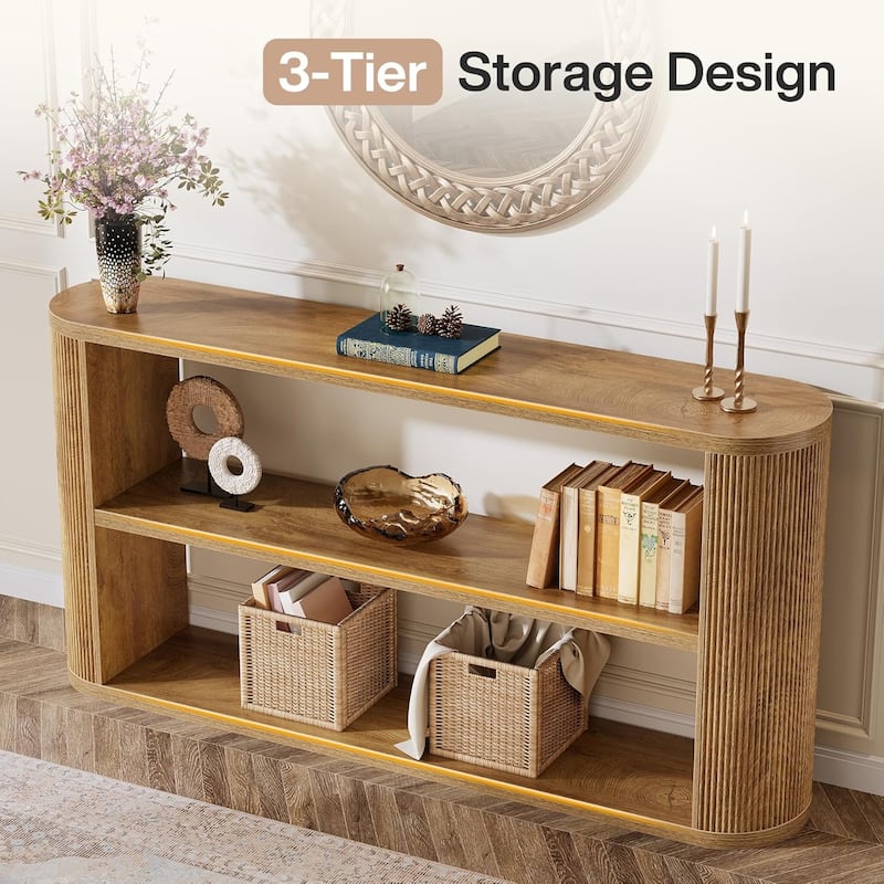 63" Console Table with 3-Tier Open Shelves, Narrow Wooden Behind The Couch for Entryway