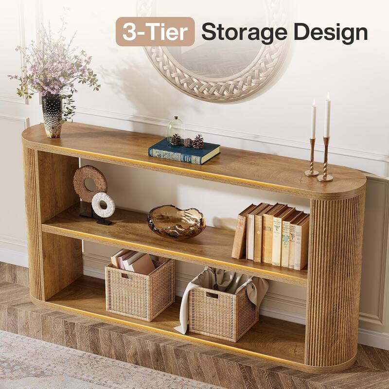 Farmhouse Entryway Table with 3-Tier Open Shelve for Living Room, Hallway