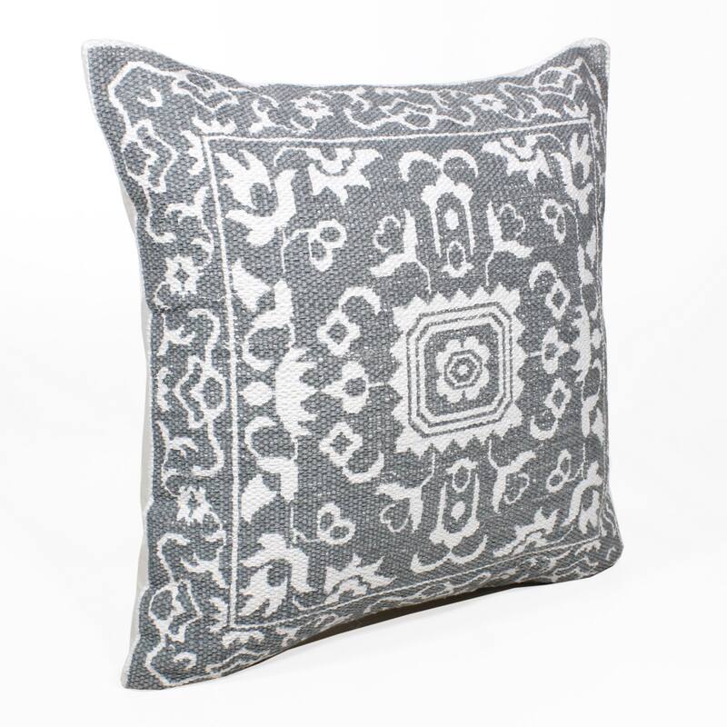 HomeRoots 20" X 20" Gray And White 100% Cotton Geometric Zippered Pillow