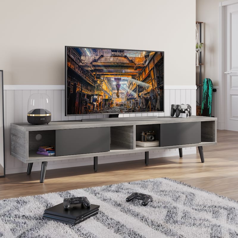 TV Stand for up to 75" TVs with Solid Wood Entertainment Center TV Console Mid-century - 70 inches