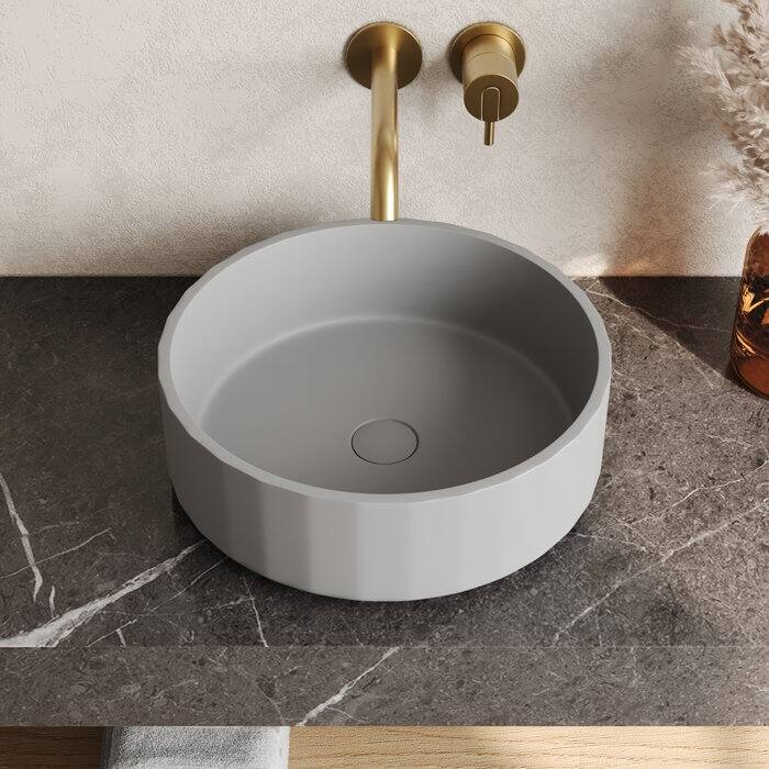 DeerValley 17" Bathroom Vessel Sink, Concrete Light Gray Vessel Sink, Round Above Counter Bathroom Sink