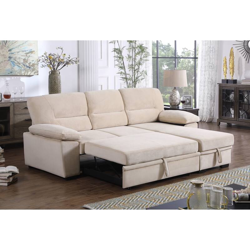Velvet Fabric Reversible Sleeper Sectional Sofa Chaise