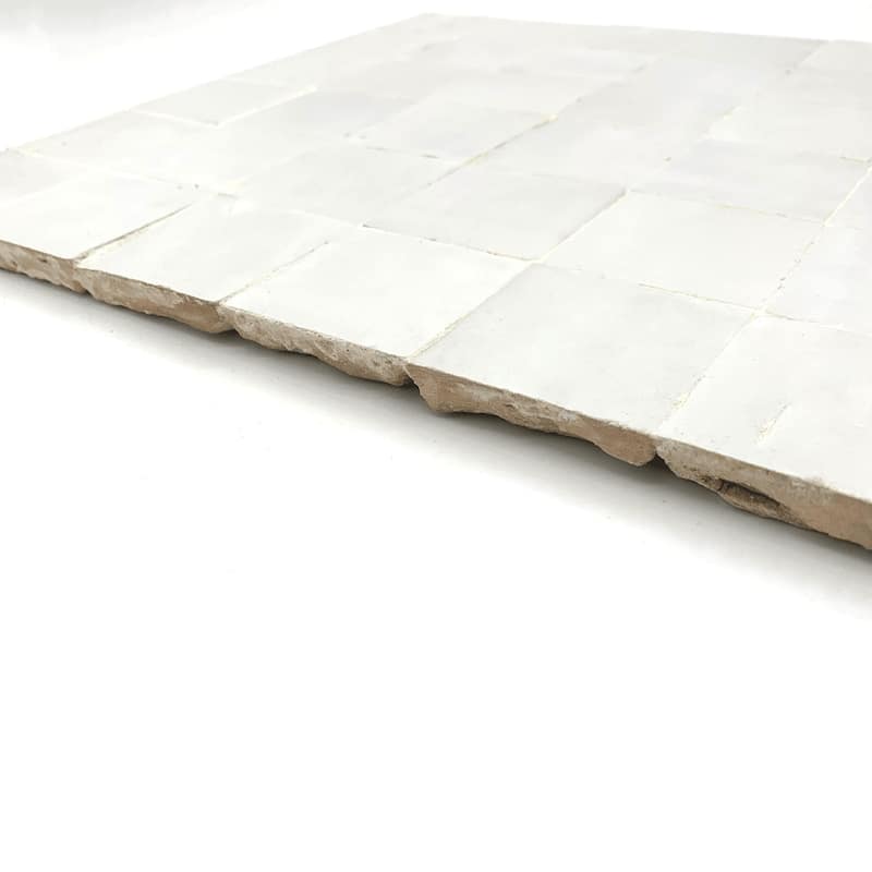 Moroccan Zellige Mosaic Tile, 12in x 12in Panel, Floor & Wall Solid Color in White, 2x2in Tiles, pack of 6