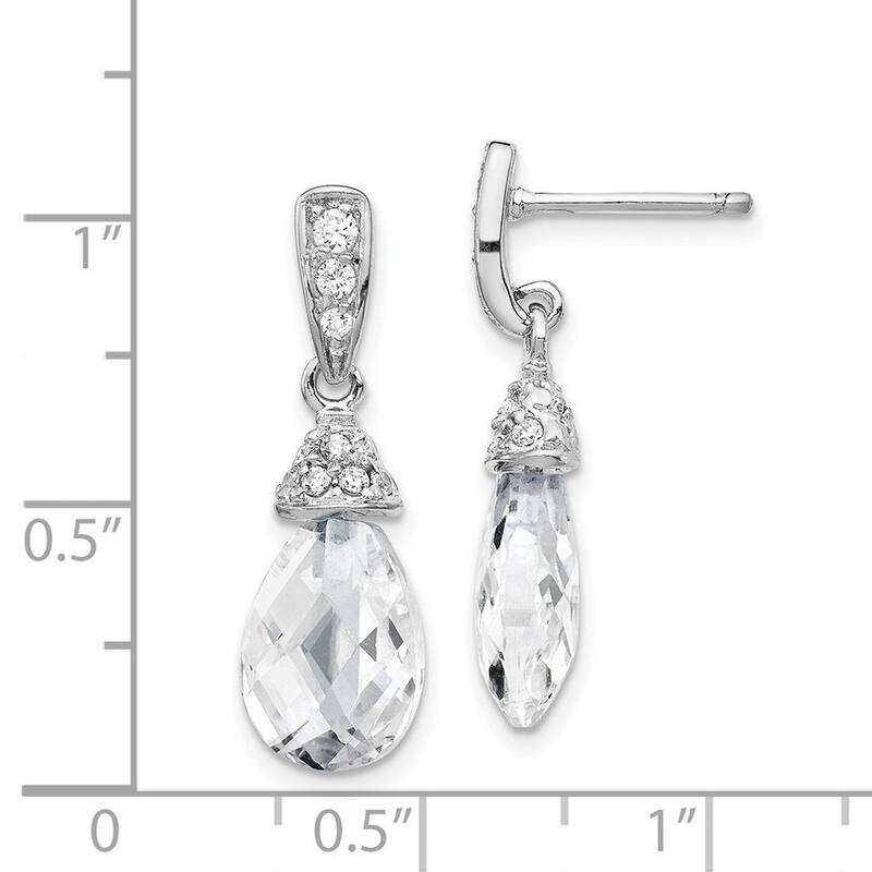 Curata 925 Sterling Silver Faceted Teardrop CZ Cubic Zirconia Dangle Post Earrings - 22x8mm Wide