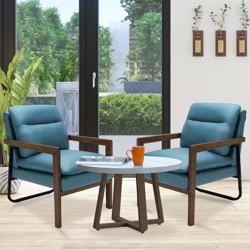 Gymax Set of 2 Single Sofa Chair Leisure Accent Chair w/ Wooden