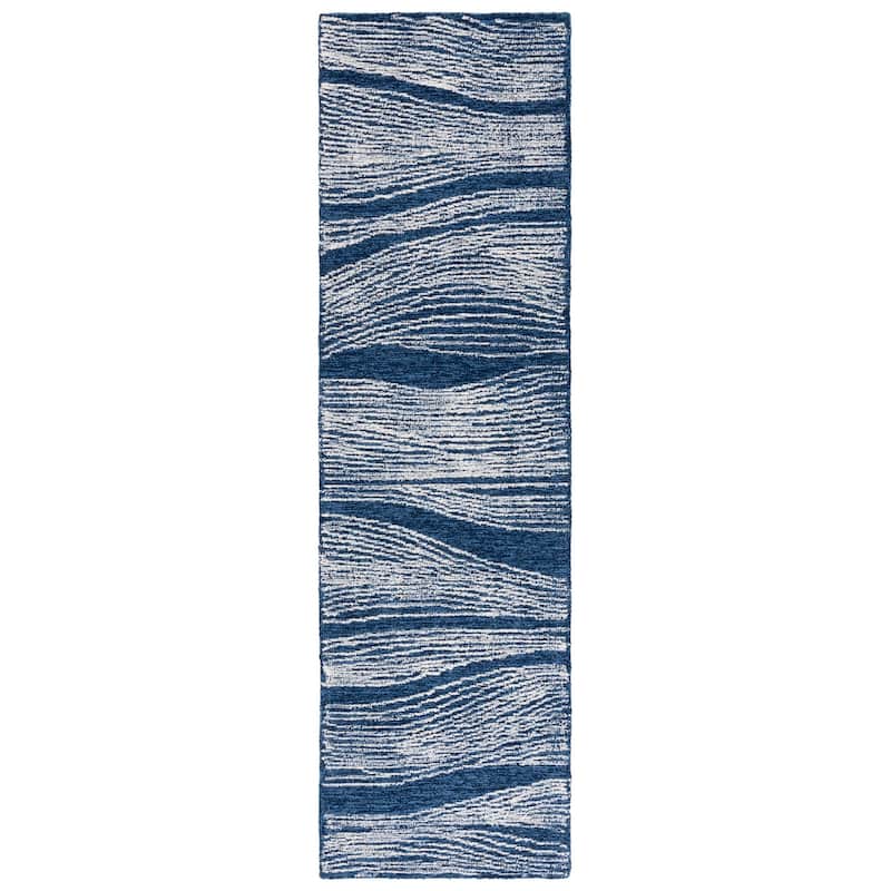 SAFAVIEH Handmade Metro Annarosa Modern Abstract Wool Rug - 2'3" x 8' Runner - Navy/Ivory - Runner
