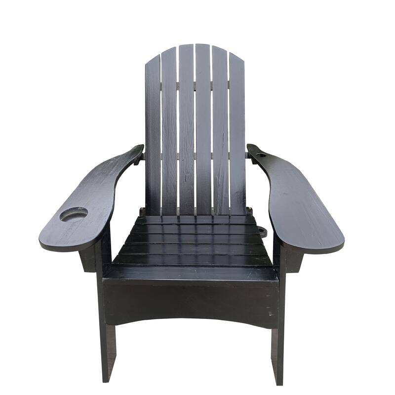 Black Modern 33.46" Arm Chair with Solid Wood Frame and Umbrella Hole in Outside