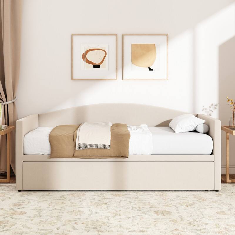 Twin Size Velvet Upholstered Daybed with Extended Pop Up Trundle Bed Convertible King Sofa Bed Frame, Space-Saving Twin to King