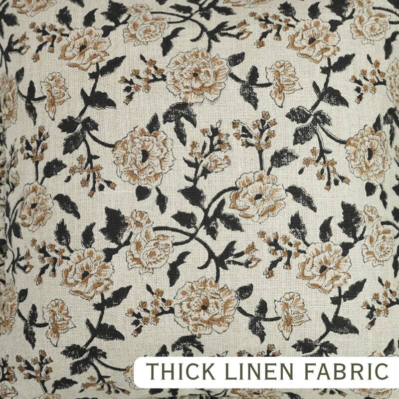Fabdivine Heavy Linen Floral Ruffled Both Side Cushion Cover Home Décor Accent