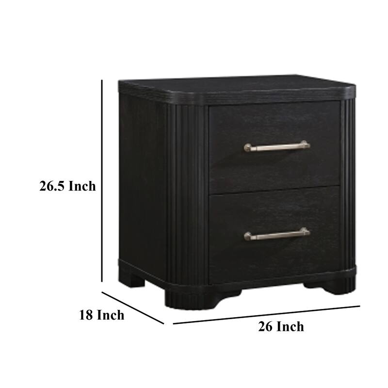 Chas Nightstand, 2 Drawers Brass Bar Handles, Charcoal Black Wood