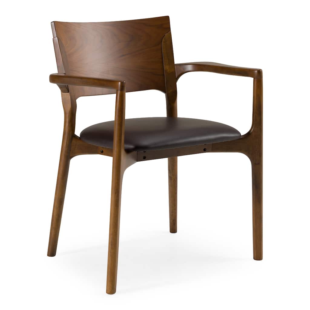 Modrest Edelman Mid-Century Modern Brown Leatherette & Walnut Dining Chair