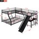 preview thumbnail 4 of 6, L-Shaped Twin over Full Bunk Bed with Twin Loft, Built-in Desk, Slide, Guardrails, Metal Frame, Space-Saving Design, Black