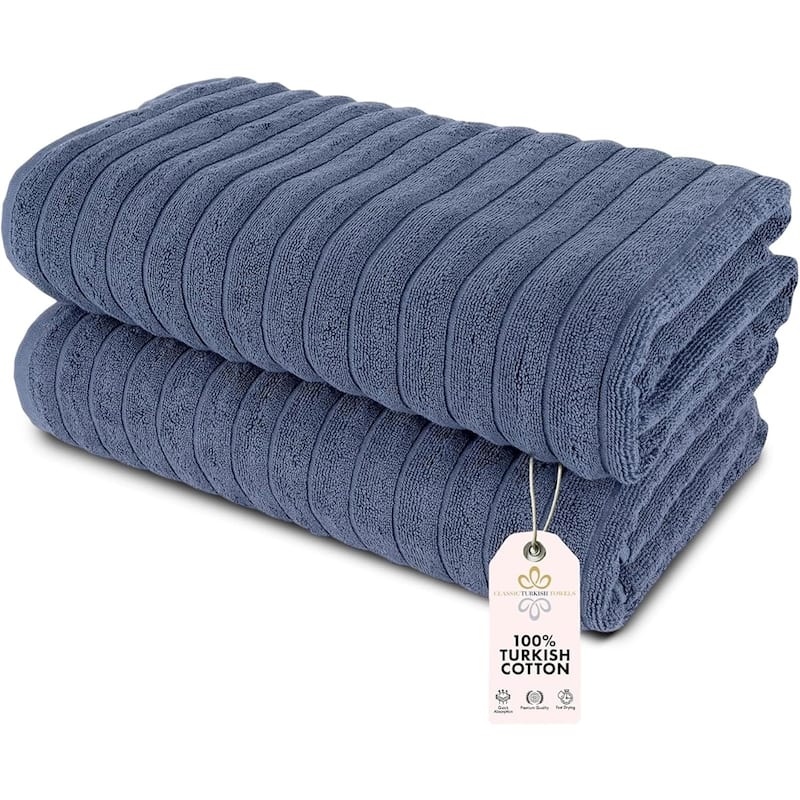 Brampton 2 Piece Luxury Turkish Cotton Jumbo Bath Sheets - Blue
