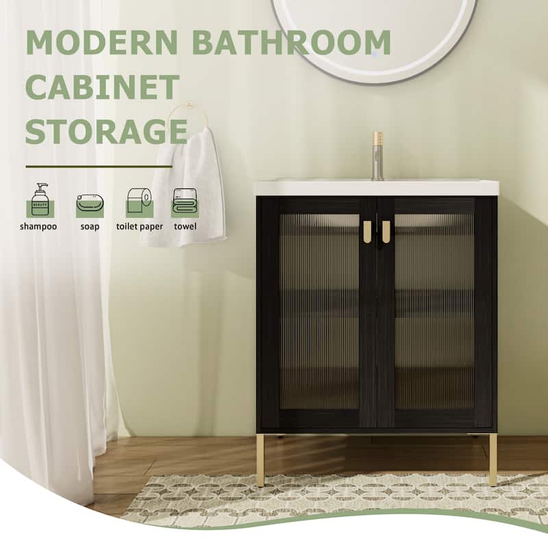 28" FreeStanding Bathroom Vanity with Sink, Floor Stand Bathroom Vanity with Soft Close Door and Adjustable shelf