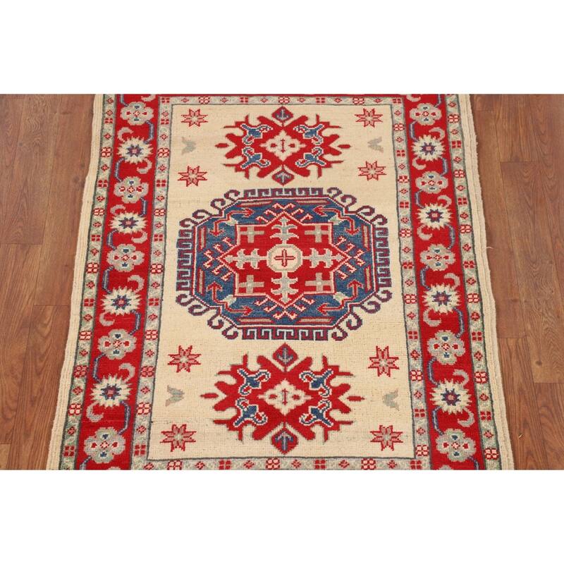 Kazak Foyer Rug Hand-Knotted Traditional Beige Wool Carpet - 2'10" x 3'10"