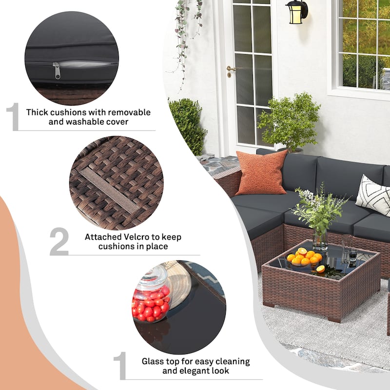 6-piece Outdoor Wicker Sectional Sofa Set
