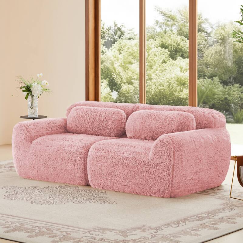Modular Sectional Sofa, Plush Fabric Boneless Couch with Throw Pillows, 2/3/4-Seater Options, No Assembly