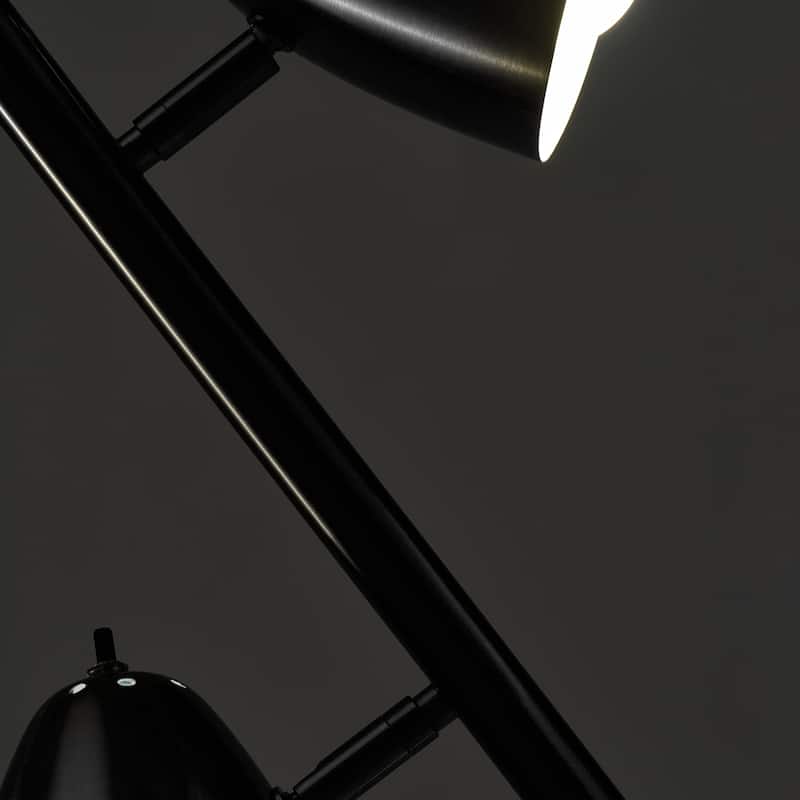 Brightech Jacob 64 in. Classic Black Mid-Century Modern 3-Light Adjustable LED Floor Lamp with 3 Black Metal Cone Shades