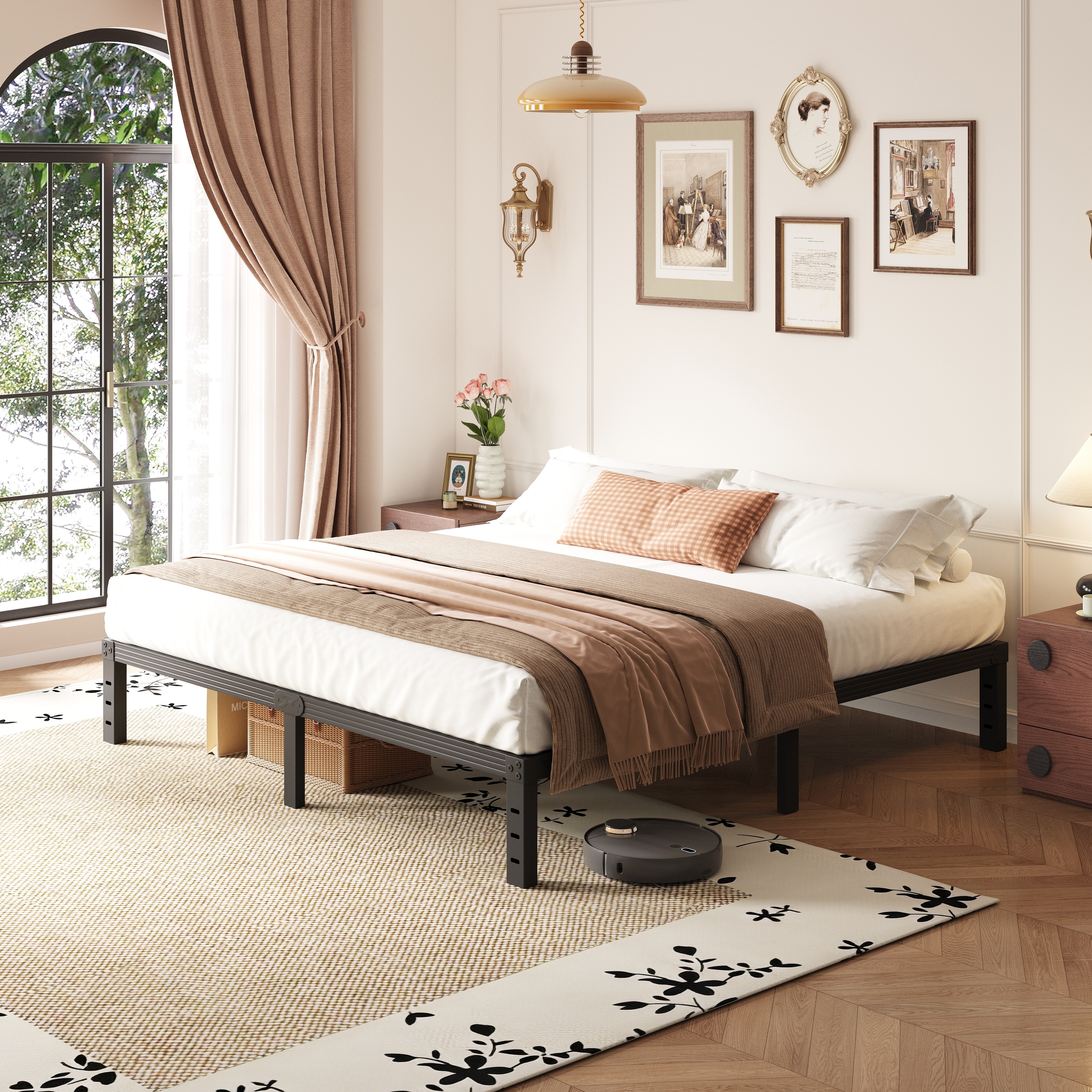 14-inch metal platform bed frame with under-bed storage and easy assembly