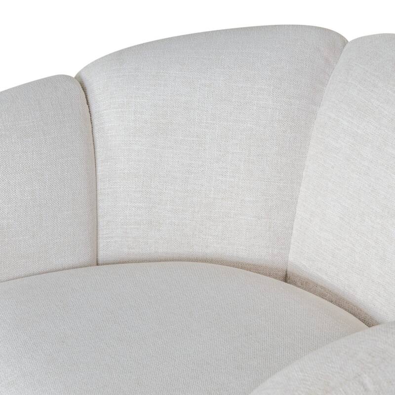 HomeRoots 34" Off White and Natural Fabric Wood And Rattan Swivel Arm Chair - 33.80 in. x 28.10 in. x 31.80 in.
