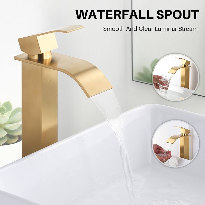 WOWOW Single Handle Single Hole Waterfall Bathroom Vessel Faucet