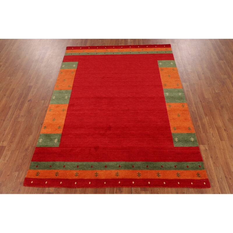 Red Gabbeh Indian Area Rug Handmade Wool Carpet - 5'11"x 7'11"
