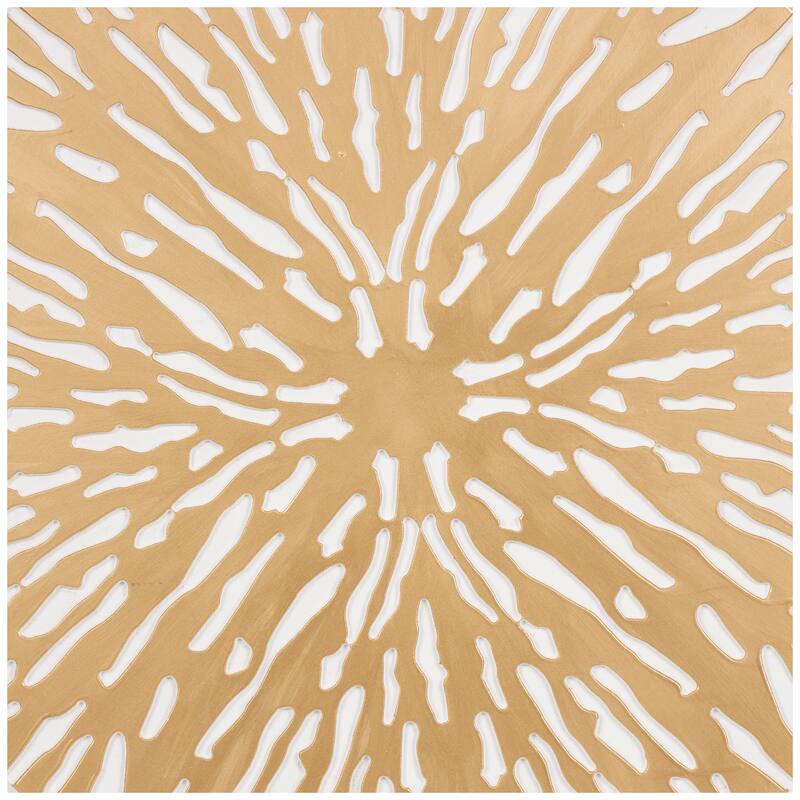 Gold Wooden Abstract Carved Circle Starburst Home Wall Decor with White Backing