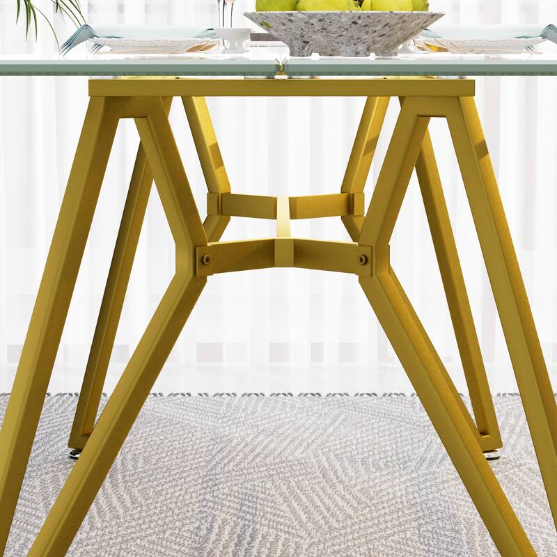 70.9-Inch Rectangular Glass Dining Table,Suitable For 1-8 People,Equipped With Sturdy Metal Table Legs