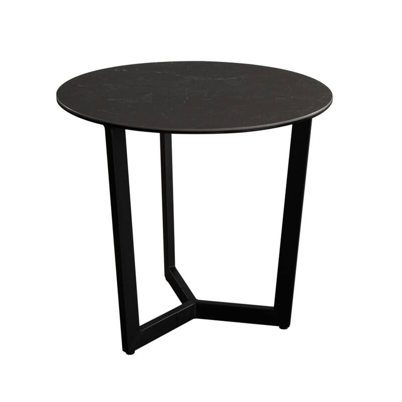Jole Side End Table, 39 Inch Black Ceramic Glass Top, Metal Base