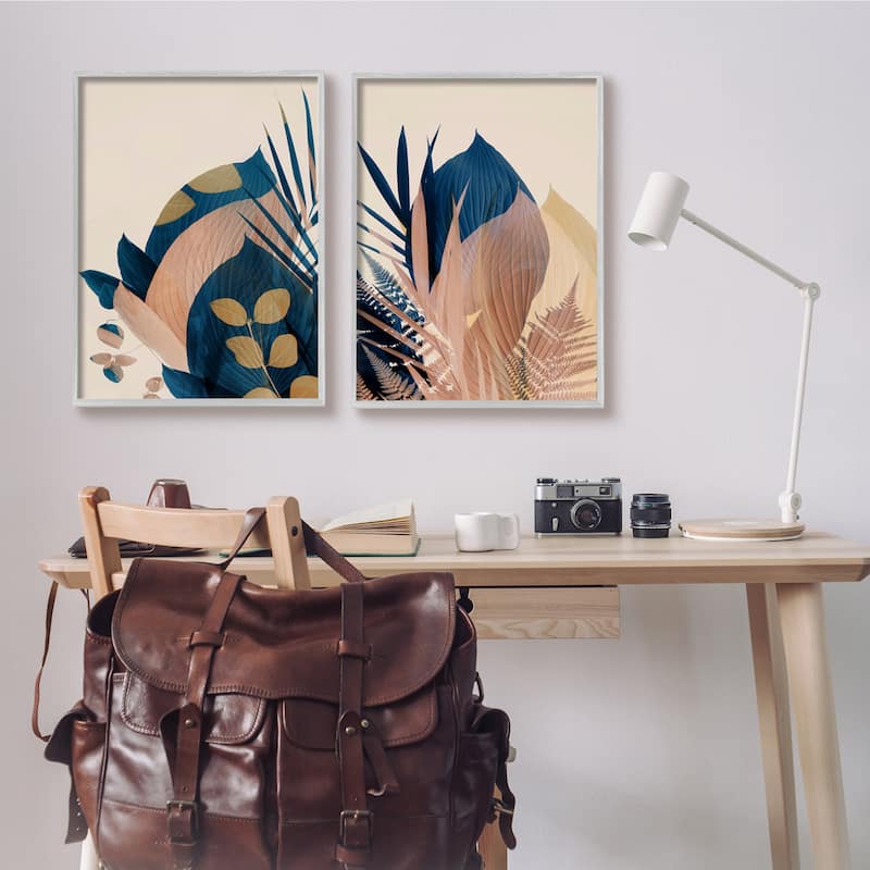 Stupell Forest Floor Fern Foliage Bold Blue Leaves Layered 2pc Multi Piece Framed Wall Art Set