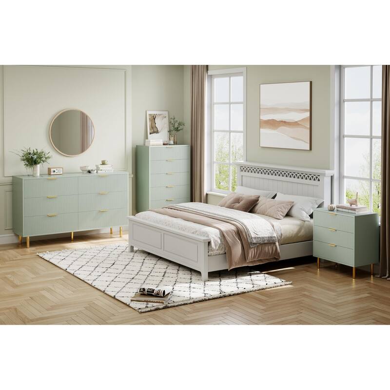 6 Drawer Dresser for Bedroom with Gold Handles, Modern Wooden Chest of Drawers