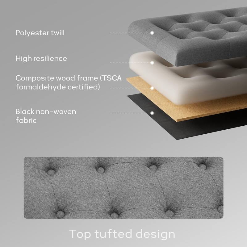 Button-Tufted Storage Bench Ottoman with Solid Wood Legs for Bedroom 50"W x 17.5"D x 18"H
