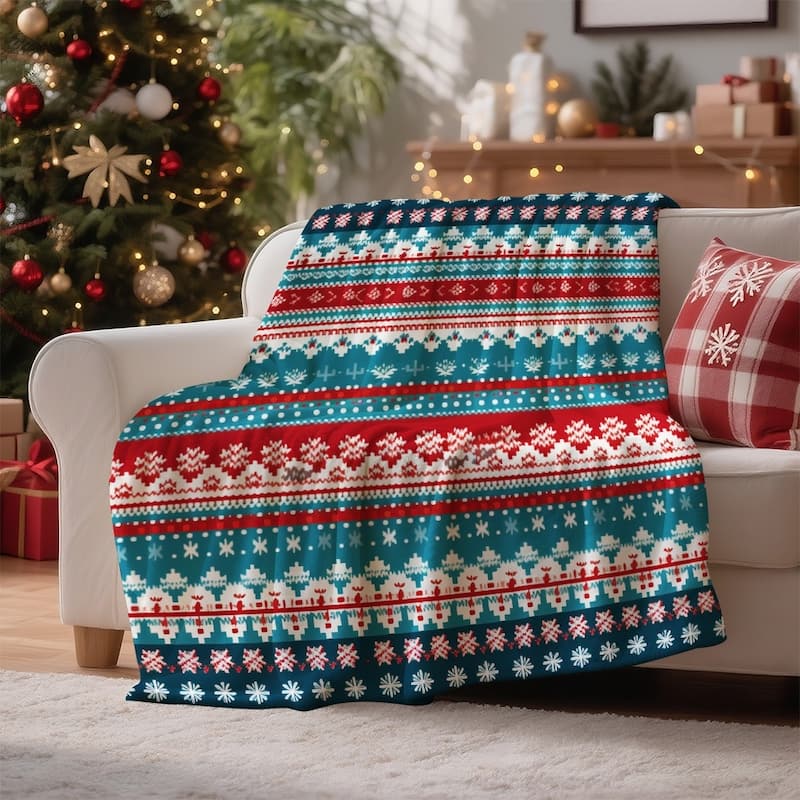 Christmas Striped Flannel Fleece Throw Blanket — Soft Holiday Blanket