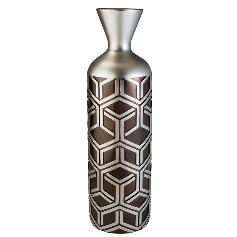 22" Brown and Silver Geometric Polyresin Floor Vase - 6.25