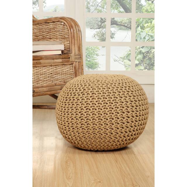 AANNY Designs Lychee Knitted Cotton Round Pouf Ottoman - Mustard