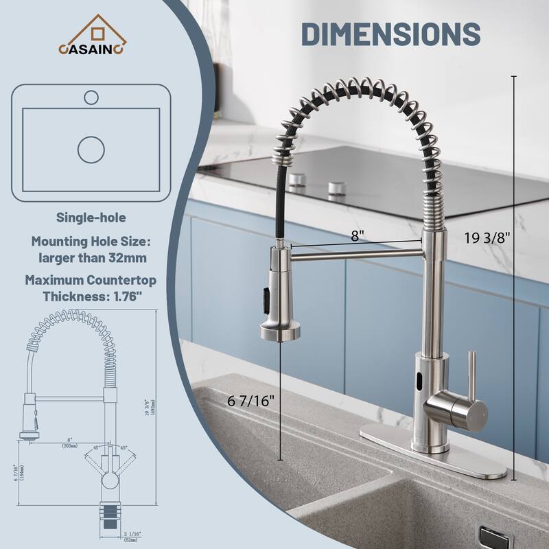 Single Handle Pull Down Sprayer Kitchen Faucet with Touchless Sensor Deckplate Included