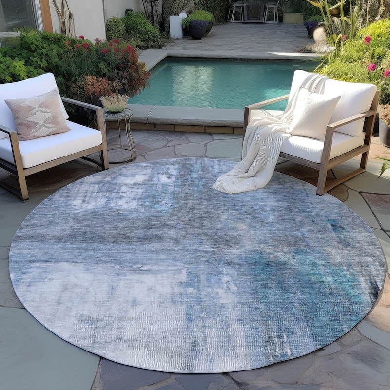 Machine Washable Indoor/ Outdoor Abstract Watercolor Chantille Rug