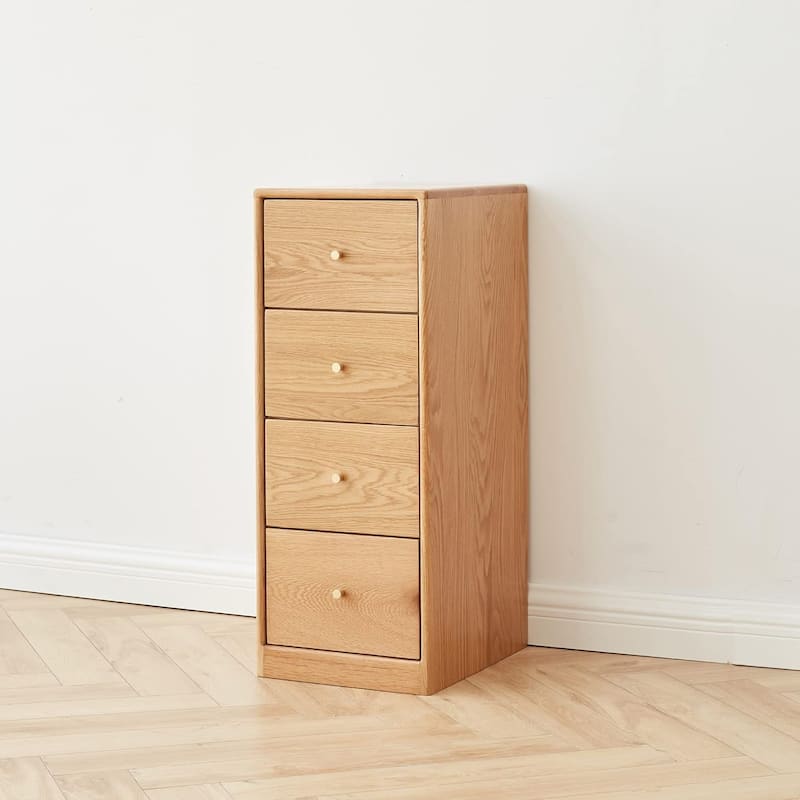 Bedside Table Storage Cabinet Freestanding Corner Cabinets With 4 Drawers For Living Room Dining Room Bedroom - Oak