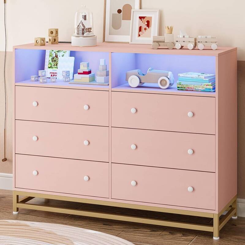 6 Drawer Dresser with LED Lights, Charging Station