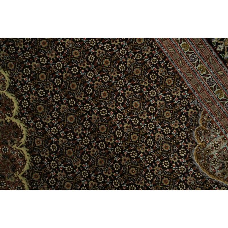Hand Knotted Oriental 100% Wool Carpet Traditional Geometric Black Tabriz-Mahi Area Rug - 10' 2'' X 6' 7''