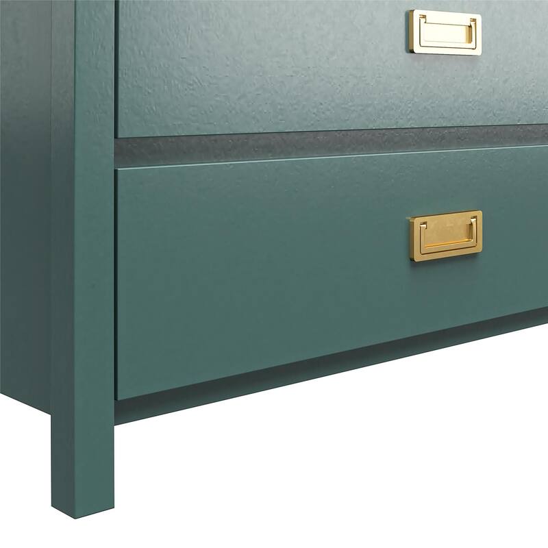 Roomfitters Haven 5-Drawer Kids Dresser with Gold Campaign Hardware, Safety Stops, Dark Green