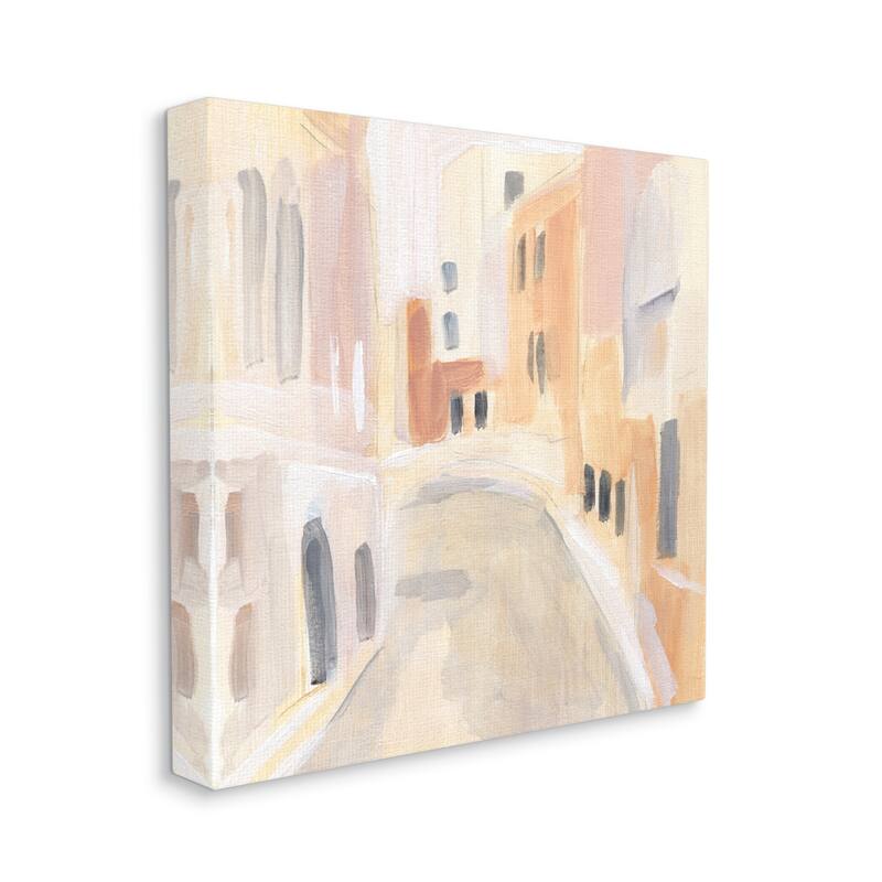 Stupell Soft City Pathway Delicate Coastal European Buildings Canvas Wall Art - Yellow